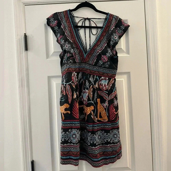 Anthropologie V-Neck Plunge Tunic Mini Dress Black Tiger XXS - Picture 5 of 9